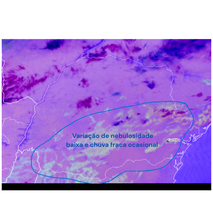Imagem adaptada do CPTEC/INPE &ndash; Canal Nighttime Microphysics