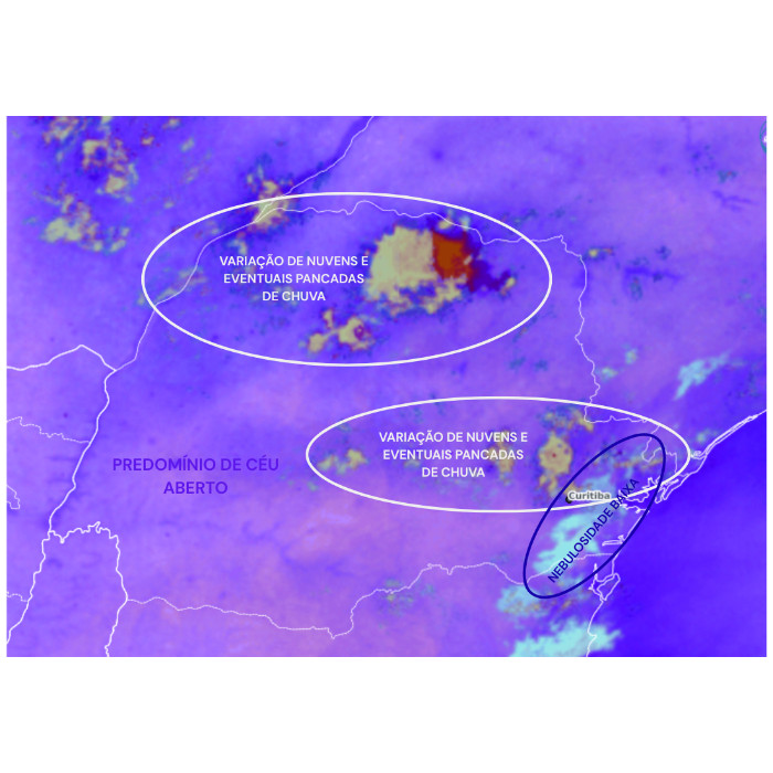 Imagem adaptada do CPTEC/INPE &ndash; Canal Nighttime Microphysics