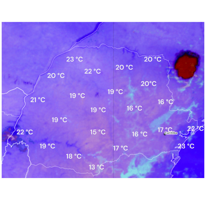 Imagem adaptada do CPTEC/INPE &ndash; Canal Nighttime Microphysics